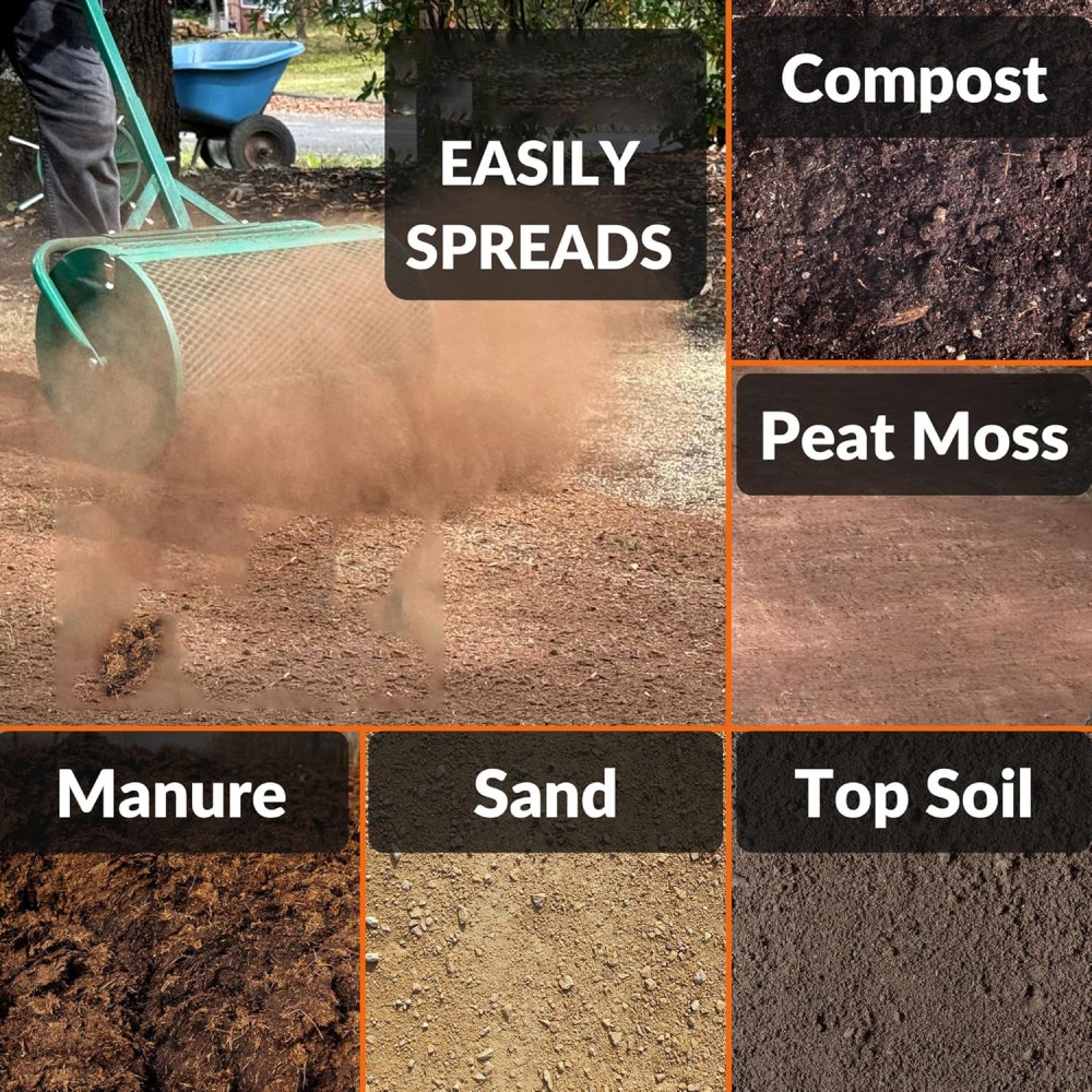 24" Compost & Peat Moss Spreader.Top Dressing Roller for Soil, Sand & Mulch