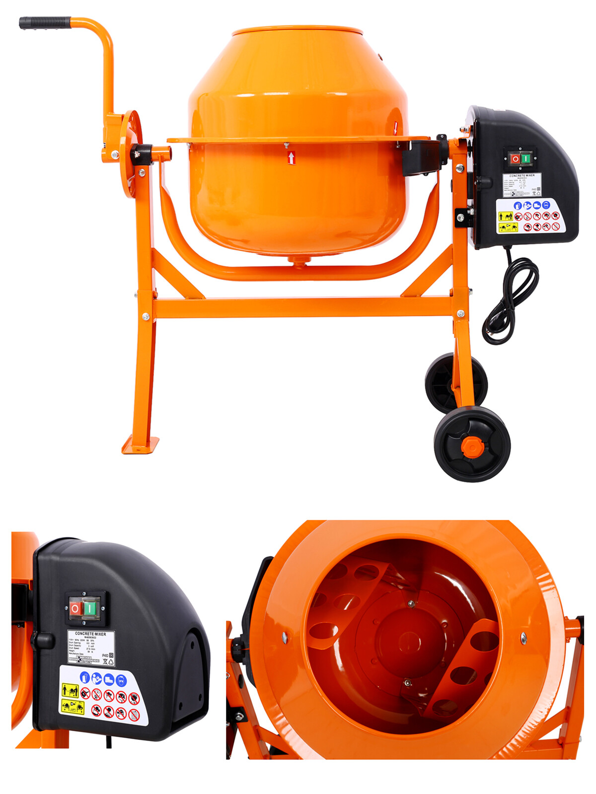 Portable Cement Mixer 3 Cu. Ft Electric Concrete Mixer Machine Mortar Stone Mix