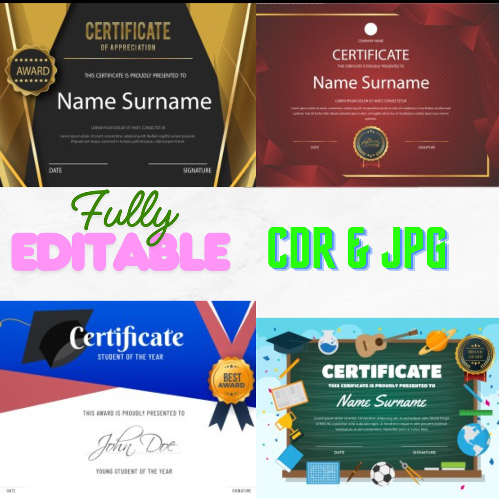 Professional Certificate Templates Designs Bundle 1000+ Vectors Fully Editable