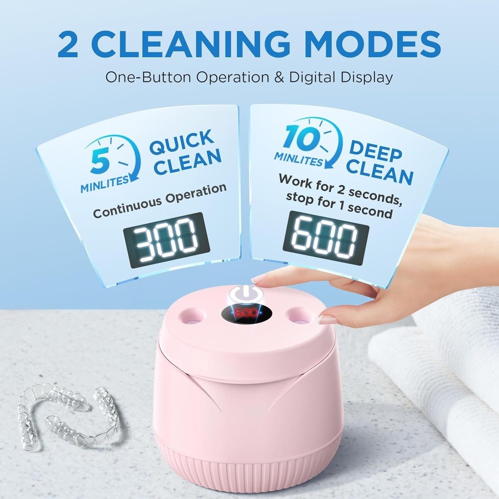 Pink Ultrasonic Retainer Cleaner 45kHz Deep Clean Digital Timer 200ML