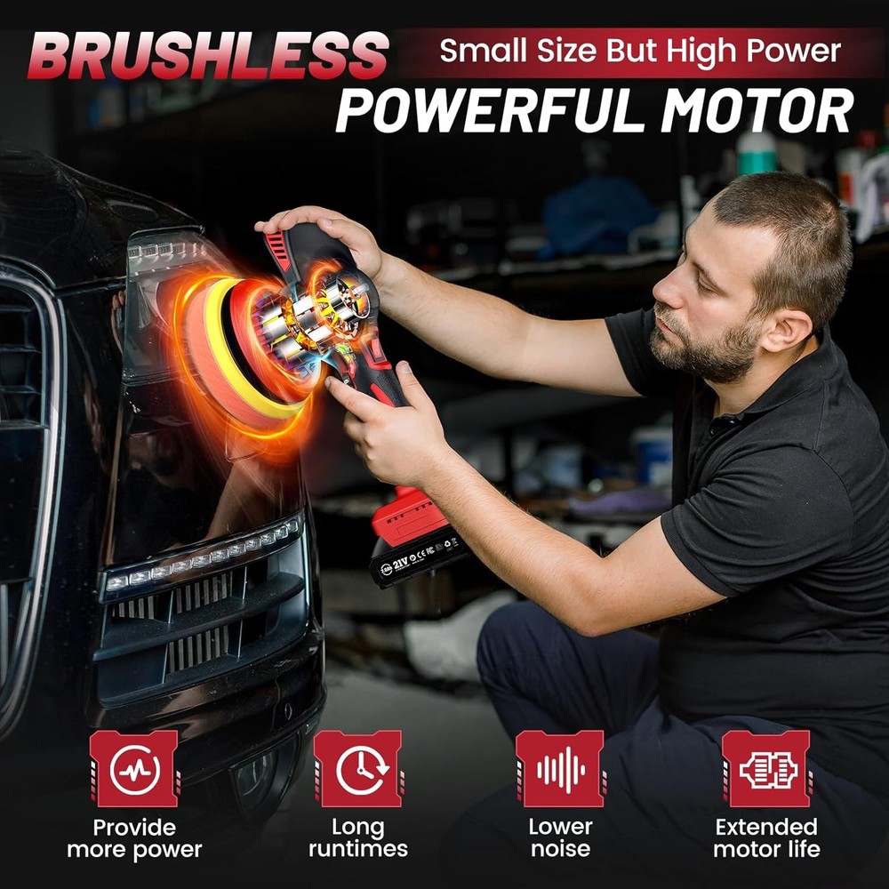 Cordless Car Buffer Polisher kit w/ 2x2000mAh 21V Batteries, 6 Inch Car buffer