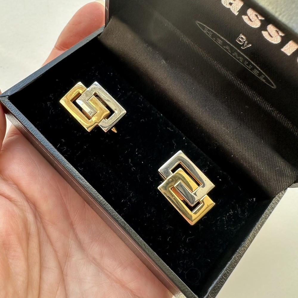 Vintage Cufflinks Gold Silver Tone Classics Rectangles Traditional Boxed