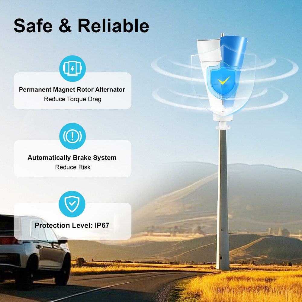 Vertical Axis Wind Turbine Generator 100W Power Windmill MPPT Controller 12V DC