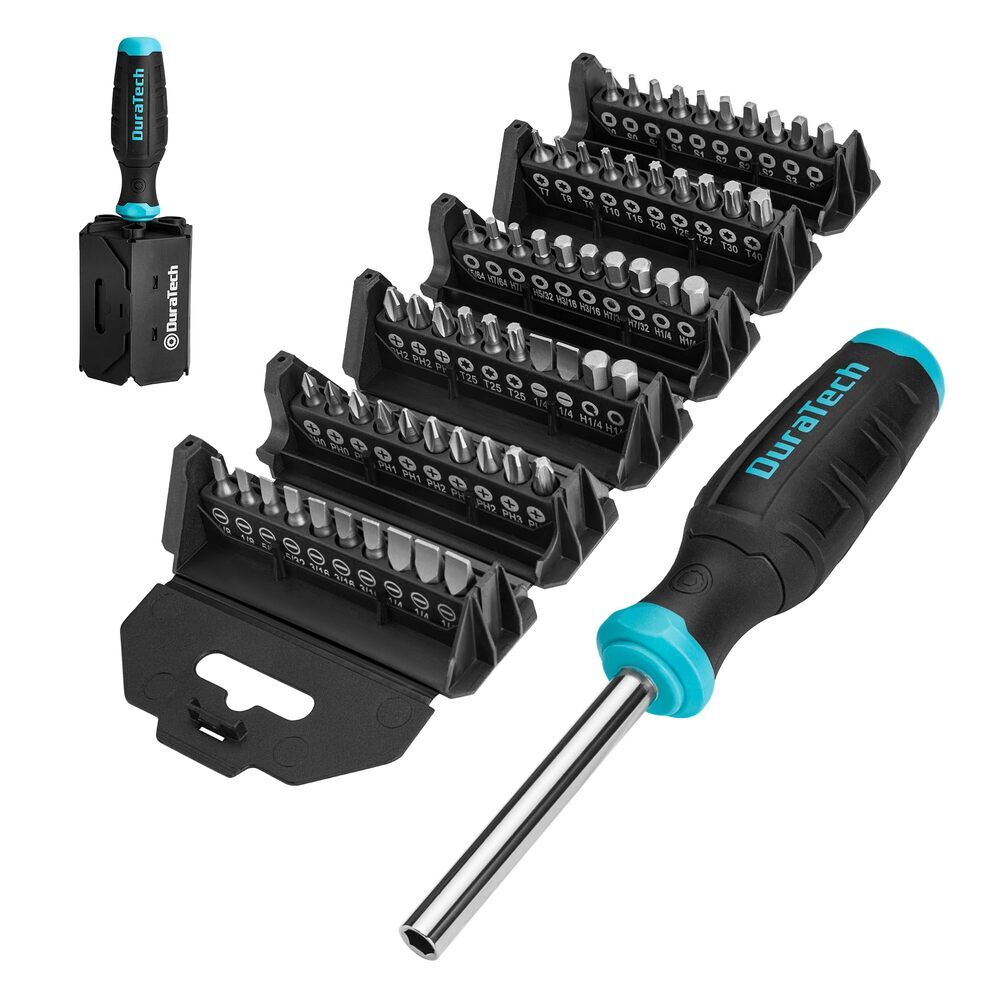 DURATECH Multi-Function Screwdriver Set W/60PC Torx Hex Square Flat Phillips Bit