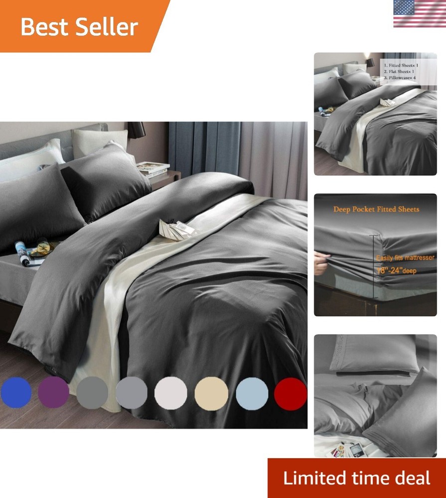 Luxury Queen Bed Sheet Set - 1800 Thread Count Super Soft Microfiber - Dark Grey