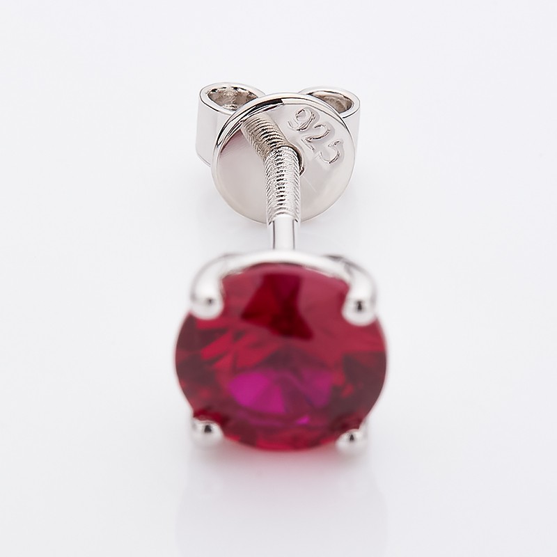 Lab Grown Emerald Ruby Red Sapphire Gemstone Screw-Back Stud Earrings 925 Silver