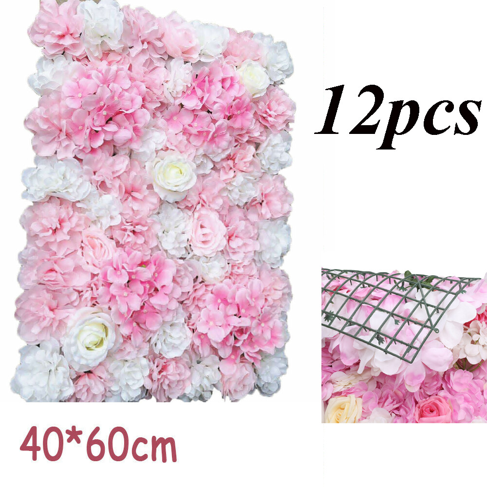 12Pcs Artificial Silk Flower Wall Panel Floral Backdrop Party Wedding Decoration