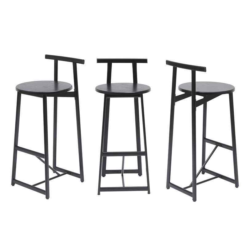 Bar Stool Set of 3 Counter Height Barstools with Back Armless Dining Chairs