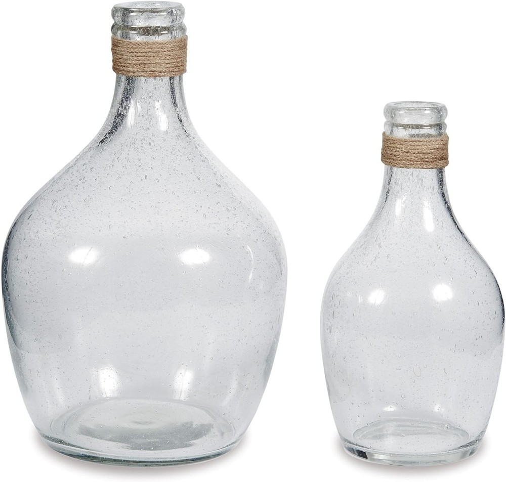 Marcin Modern Glass 2 Peiece Bottle Neck Vase Set Clear