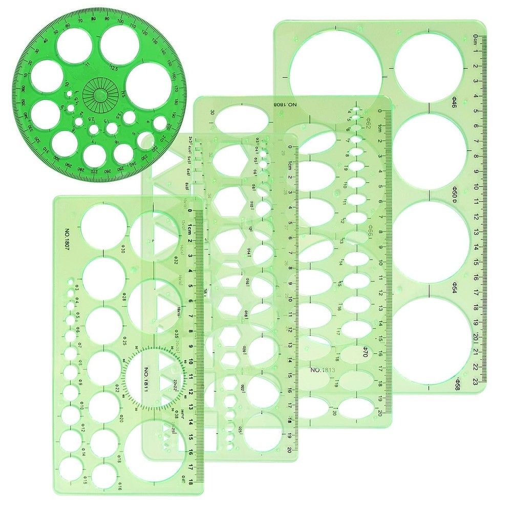 5PCS Circle Template Set Plastic Circle Oval Stencil Geometry Ruler Drawing Tool