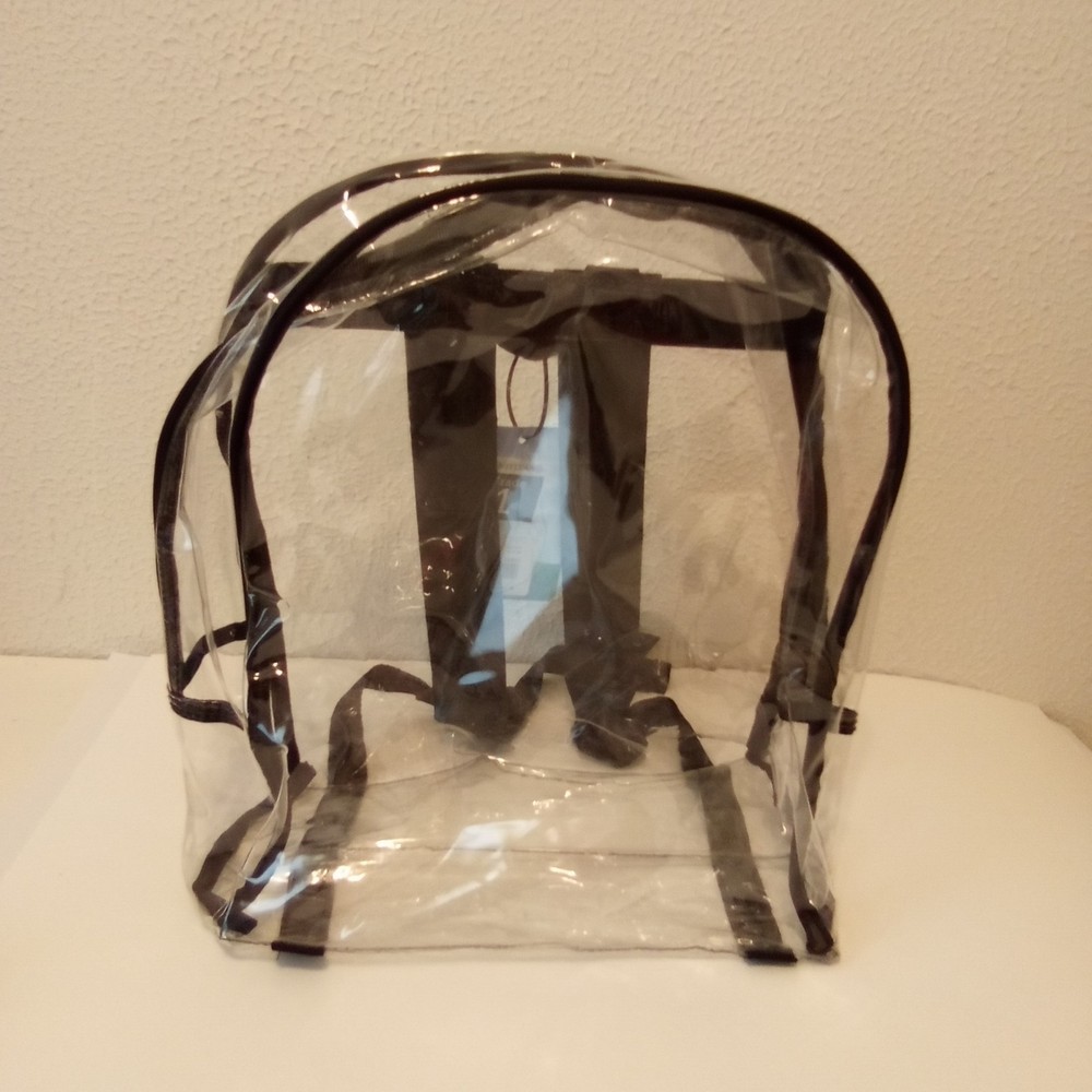 Invision Clear Black Double Adjustable Straps Top Handle Plastic Backpack NWT