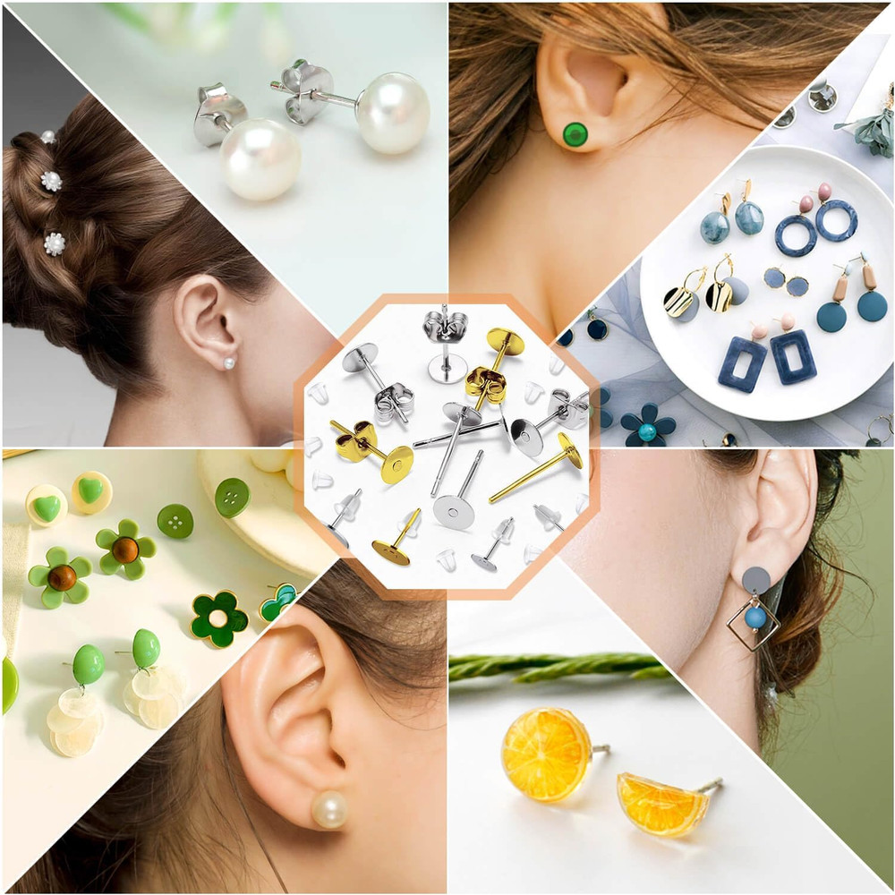 Hypoallergenic Earring Posts and Backs, 2000Pcs Stud Earrings Making Kit with E