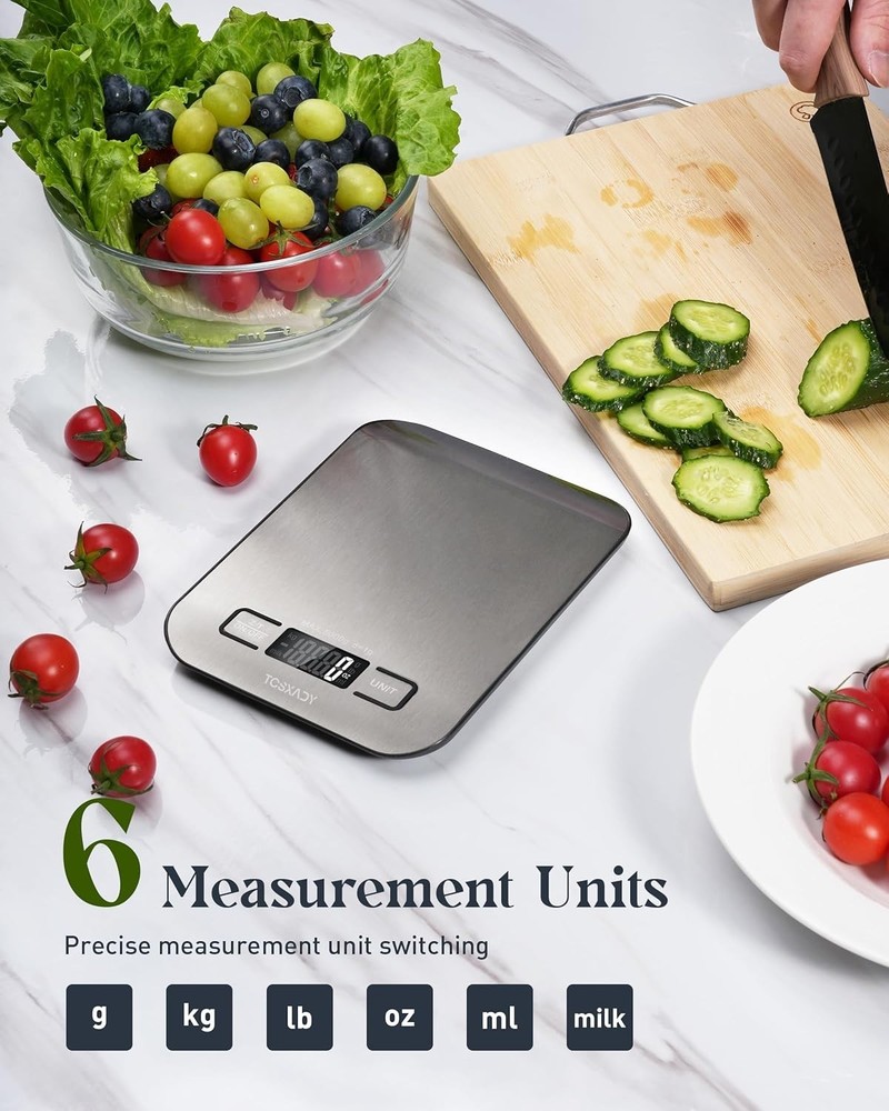 Compact 11lb Stainless Steel Food Scale with Tare Function & Backlit Display