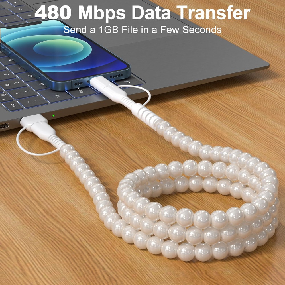 4 in 1 USB C Cable 3FT Beaded Multi Charging 1M/3.3FT, White Round