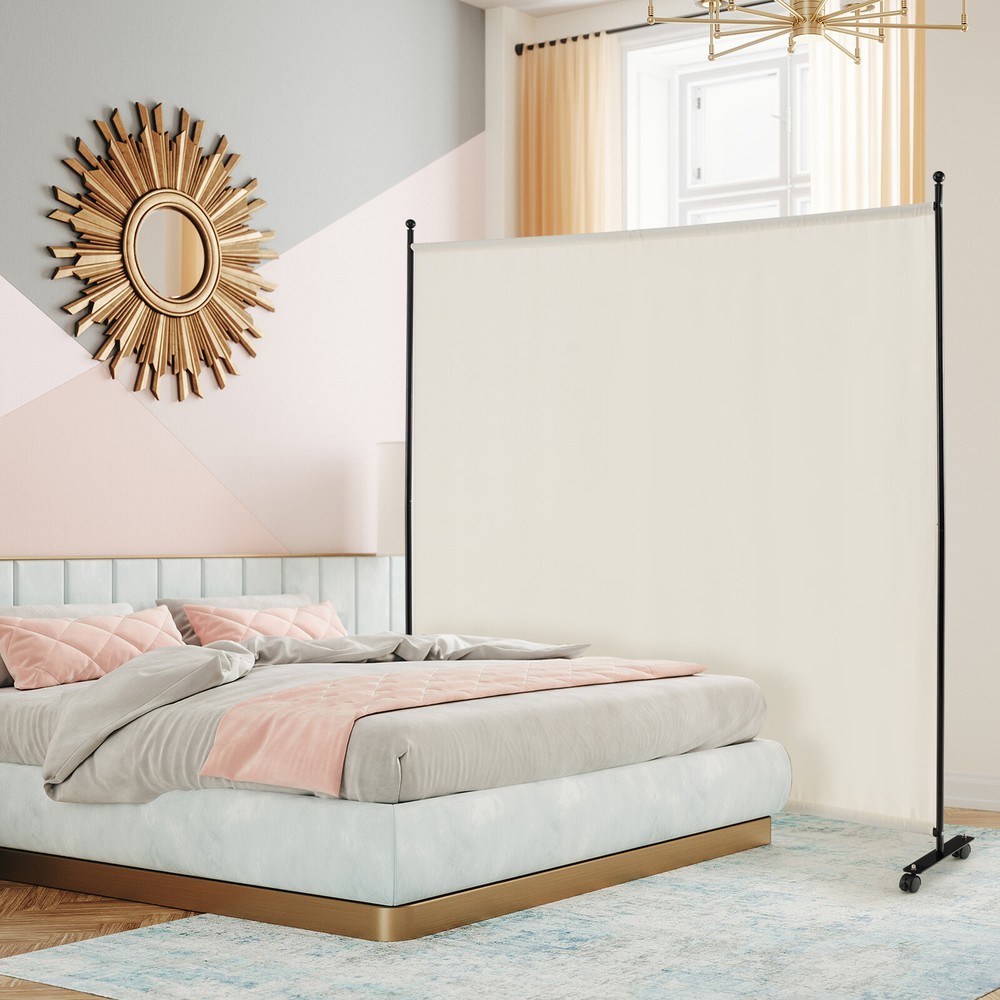 6FT Single Panel Room Divider w/ Wheels Rolling Fabric Partition Privacy Screen