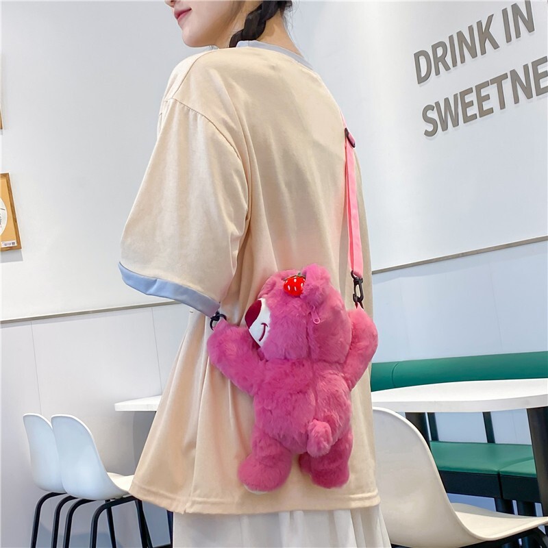 Soft Cute Strawberry Bear Plush Bag Shoulder Bag Cases Wallets Coin Purses Bags