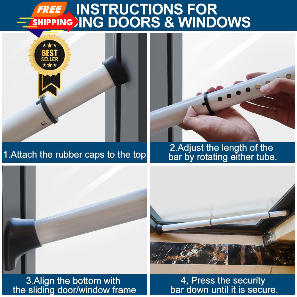 Rerishom Door Security Bar, Stoppers bar,Heavy 2 Pack, White
