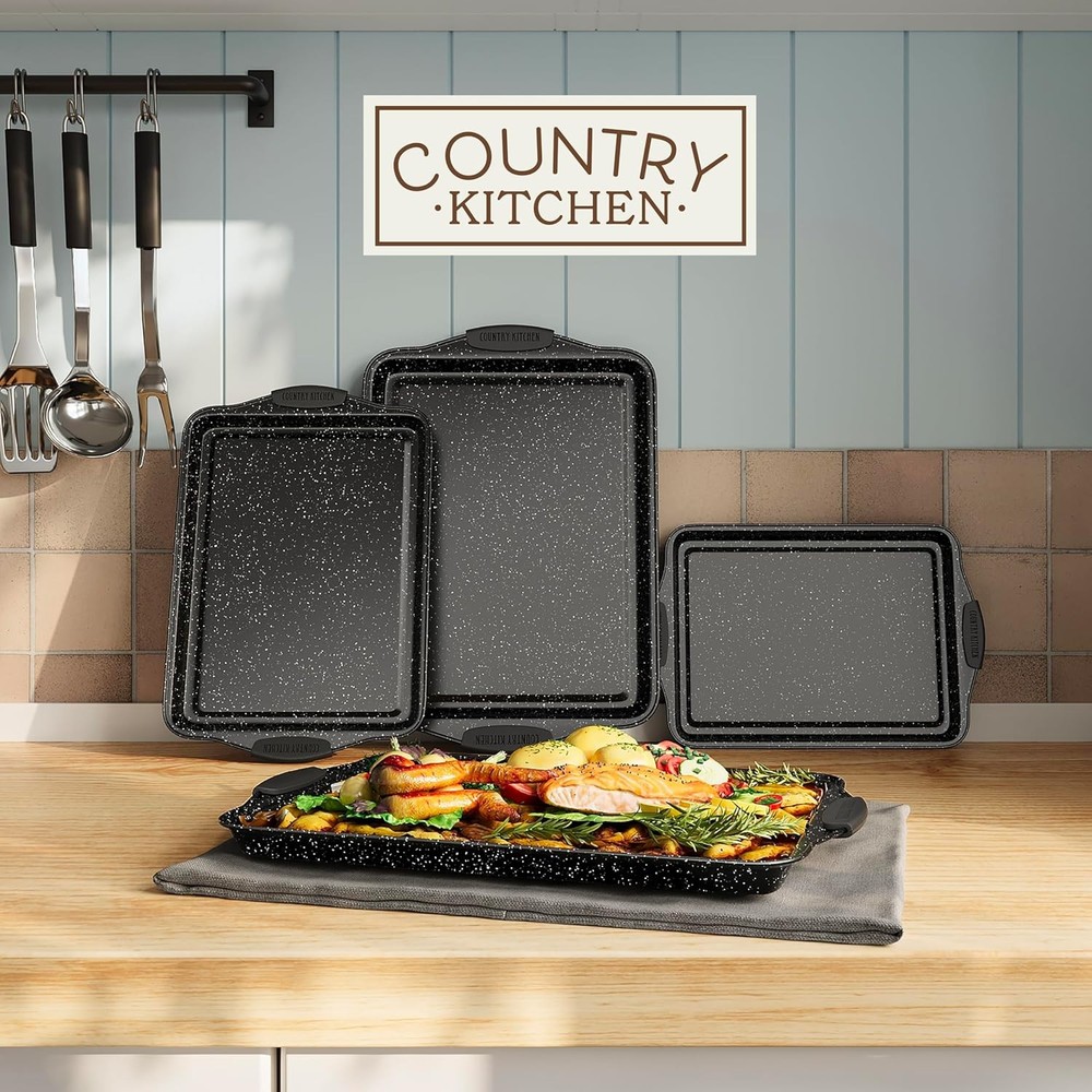 Nonstick Stackable Bakeware Set Heavy Duty Durable Easy Release Baking Set Black