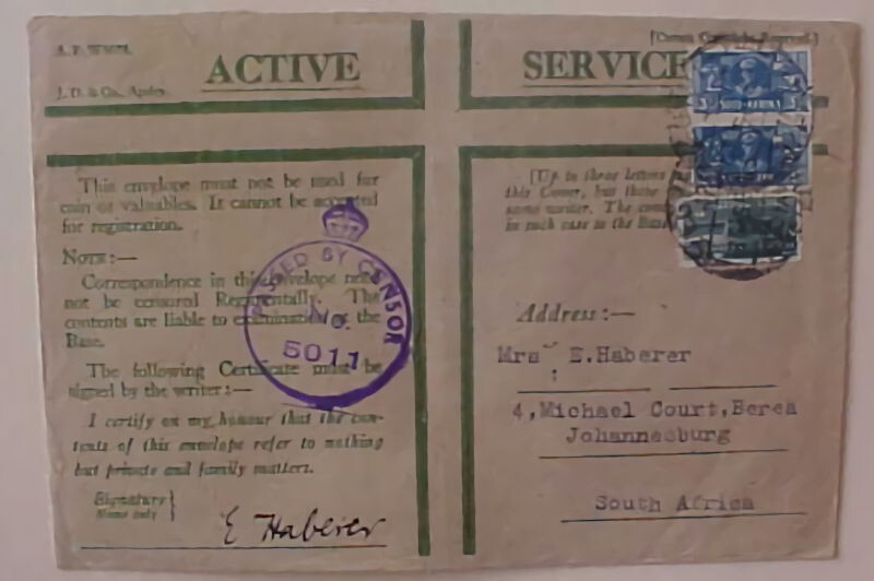 SOUTH  AFRICA EGYPT 42 1944 CENSOR