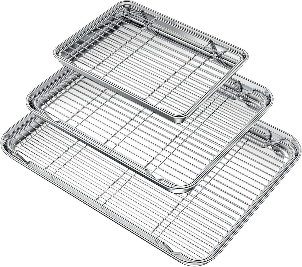 Baking Pan with Baking Rack Set, Stainless Steel Baking Pan Cookie Shelf