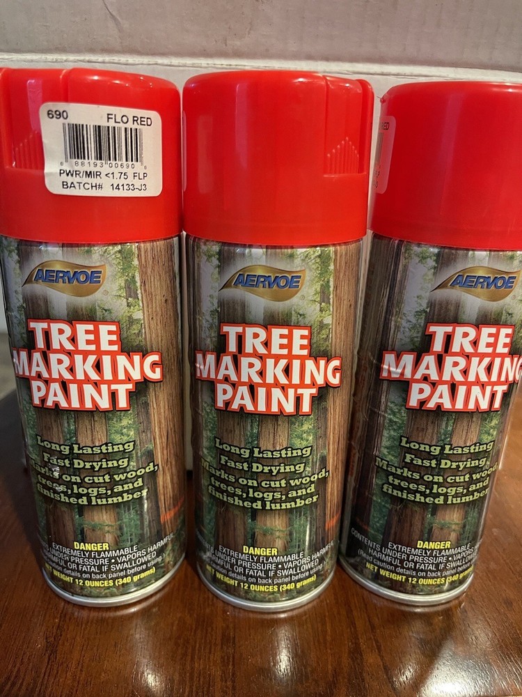 Aervoe 690 Fluorescent Red Tree Marking, Red Paint 3-12oz, Fast Drying. (3 Pack)