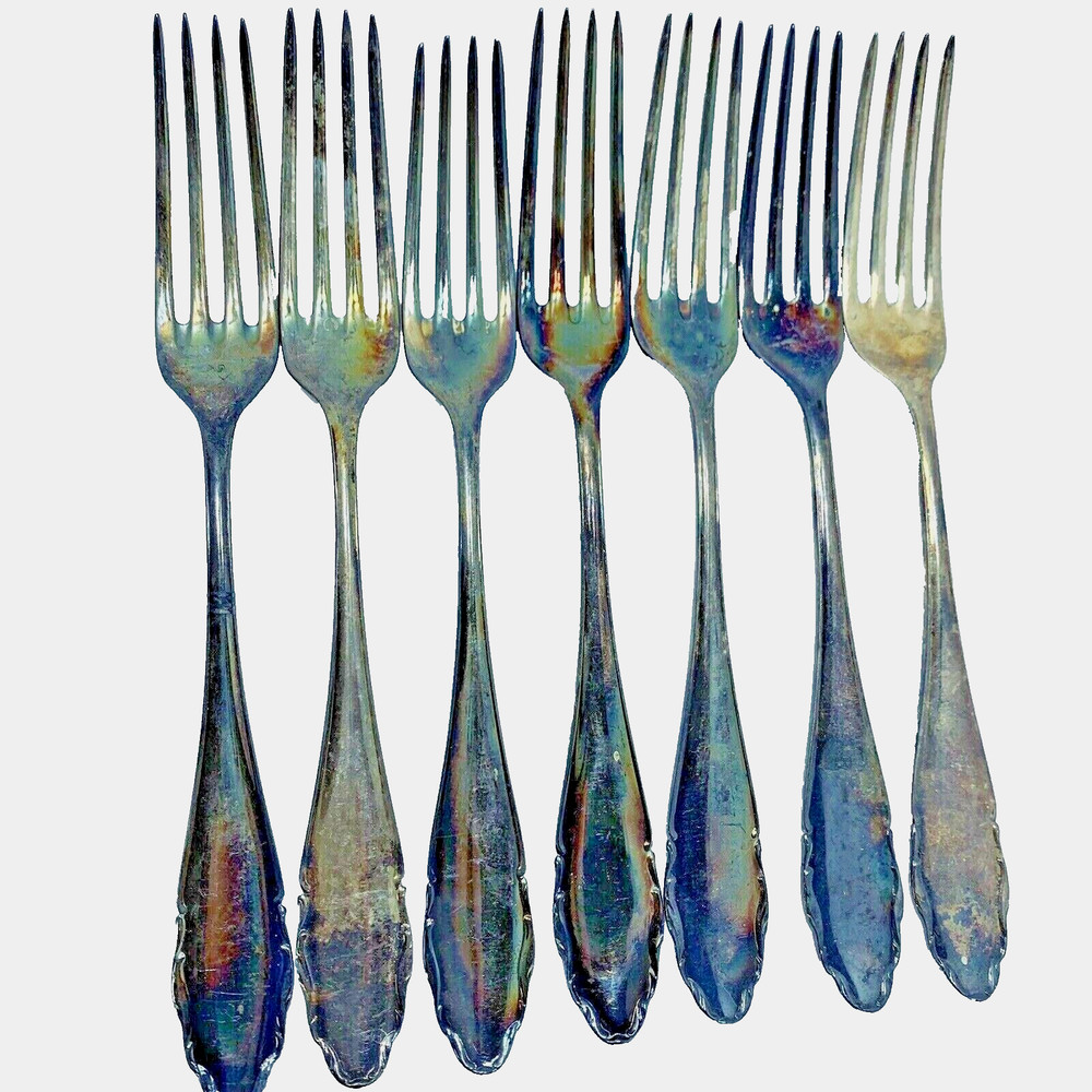 7 Silverplate Dinner Fork Silverware BMF40 GQMD Used Wear Vintage