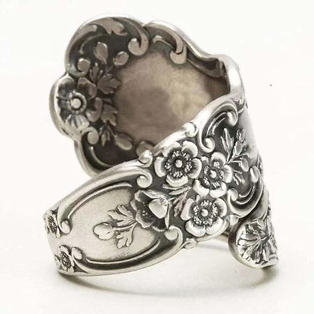 925 Sterling Silver Oxidized Spoon Ring Adjustable Jewelry Gifts for...