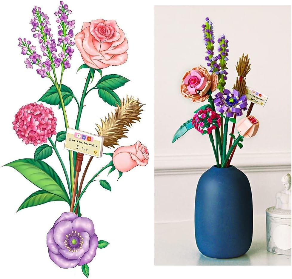 NEW!FULL SET Flower Bouquet 7 Stems Building Kit Botanical Collection 547 pieces