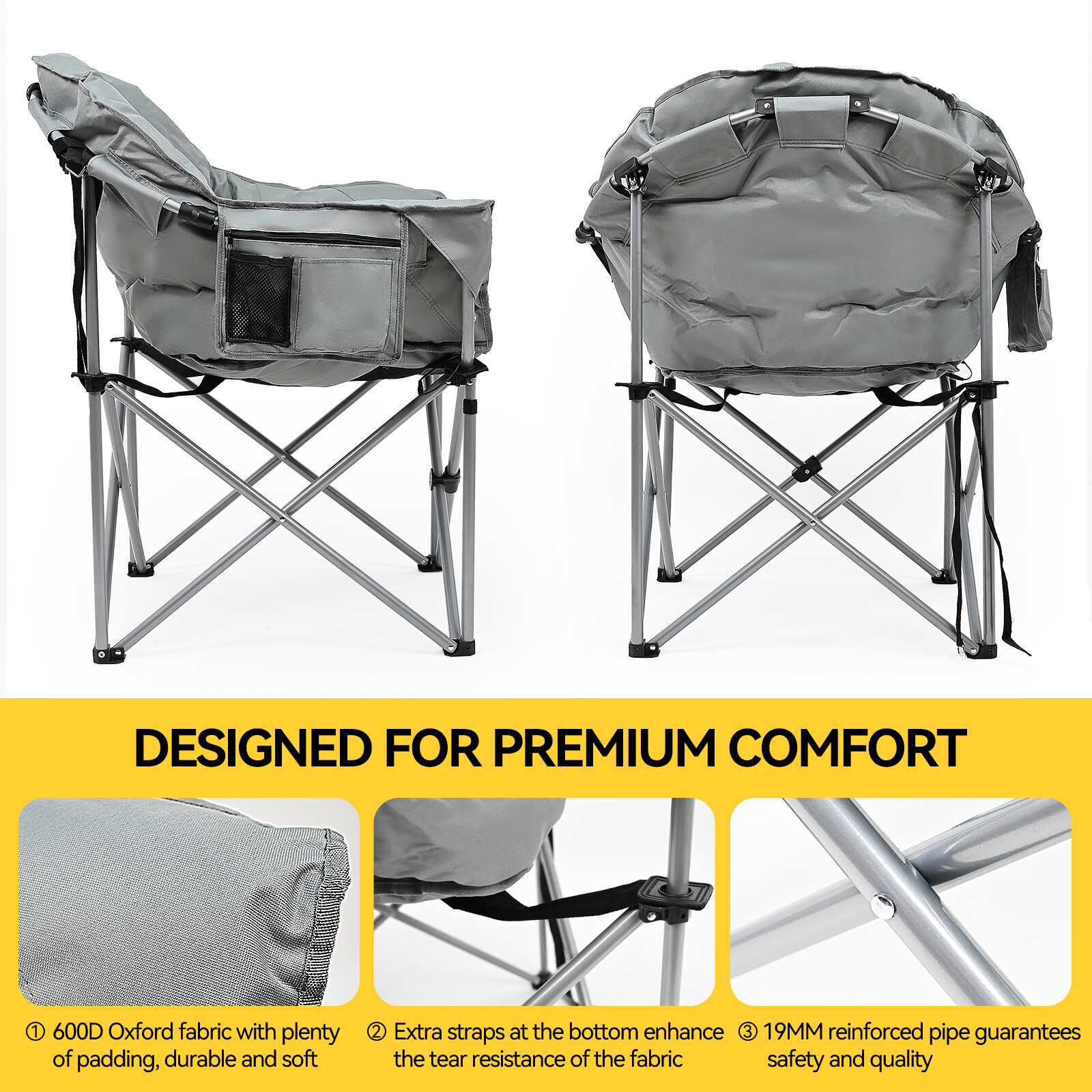 NAIZEA Heated Camping Chair With 2*10000mAh Power Bank Oversized Folding Chair