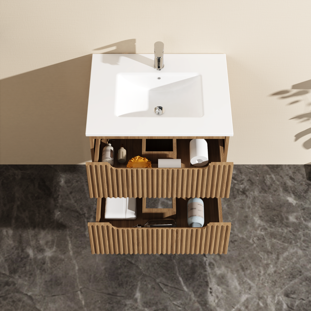 Goodyo 24" Wall-Mount Bathroom Vanity Cabinet Floating , Walnut