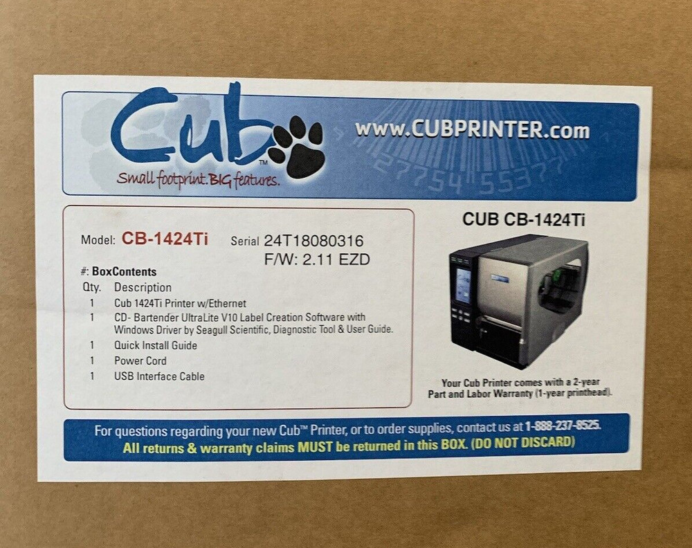 Printer Label CUB CB-1424Ti with  Ethernet Connectivity