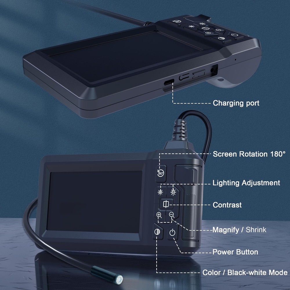 Endoscope Camera with Light, Borescope Camera with 4.3" IPS Screen, 1080P HD ...