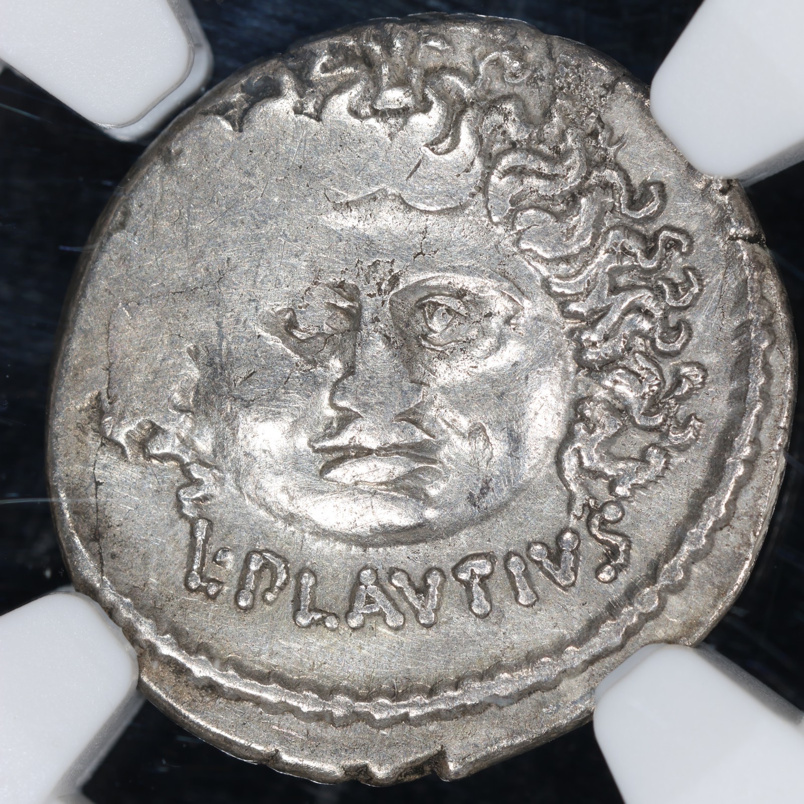 L. Plautius Plancus AR Denarius Roman Republic Silver Medusa Coin 47 BC • NGC VF