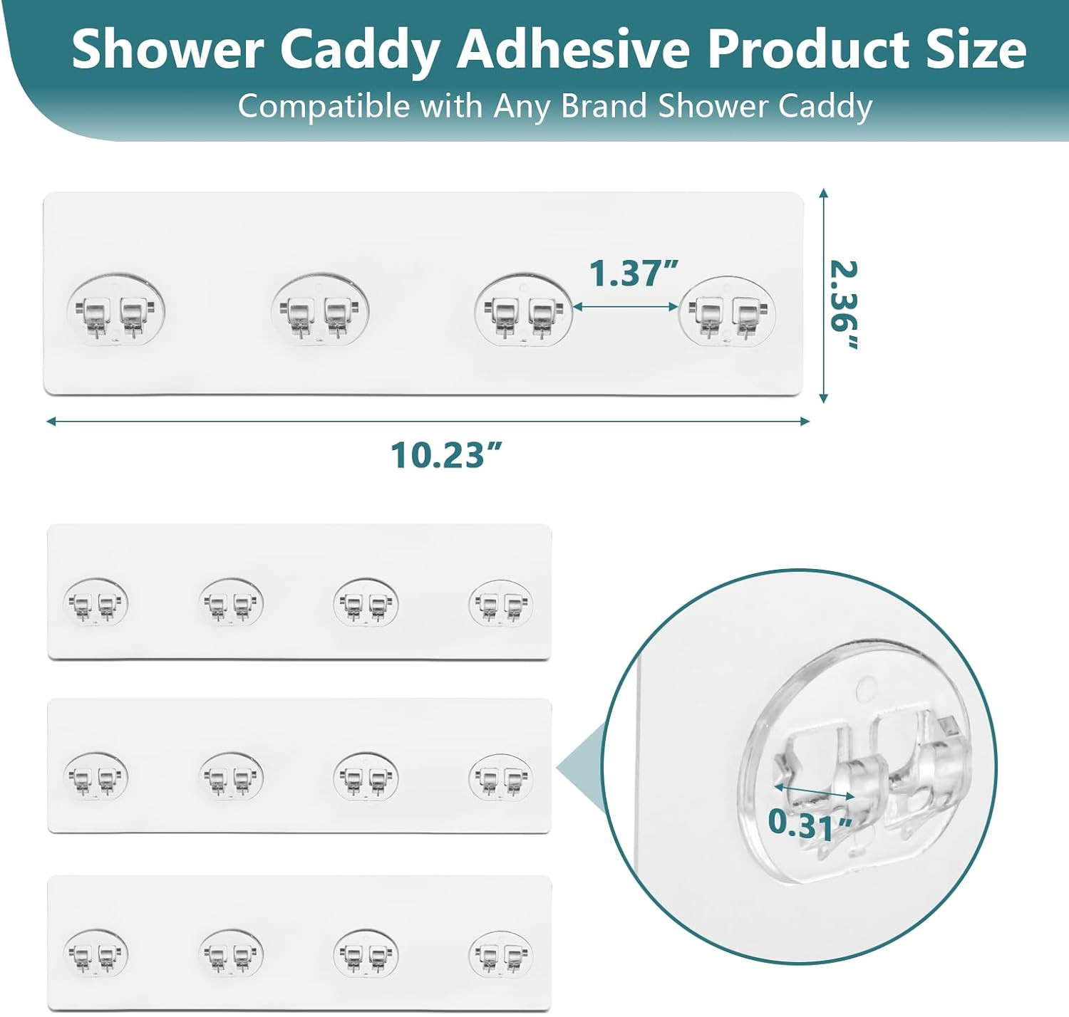 4 Pack Shower Caddy Adhesive Replacement, Strong Shower Shelf Adhesive Hooks for