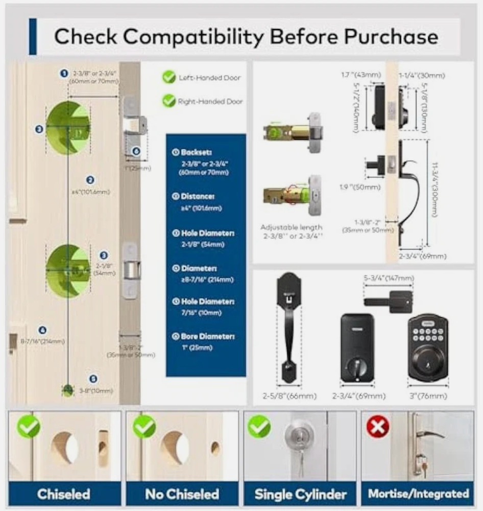 Digital Keypad Door Lock Set, Secure Front Door Access with Handle & 2 Keys