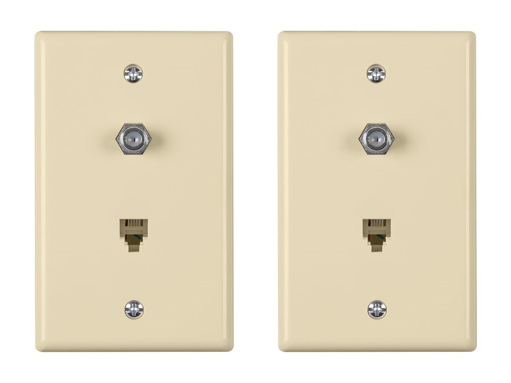 Monoprice Combo Phone/Video Jack Plate, Ivory, 2-pack