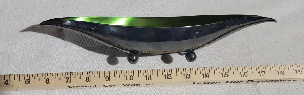 Wallace Green Enamel & Silver Plate Long Modernist Bowl/Dish