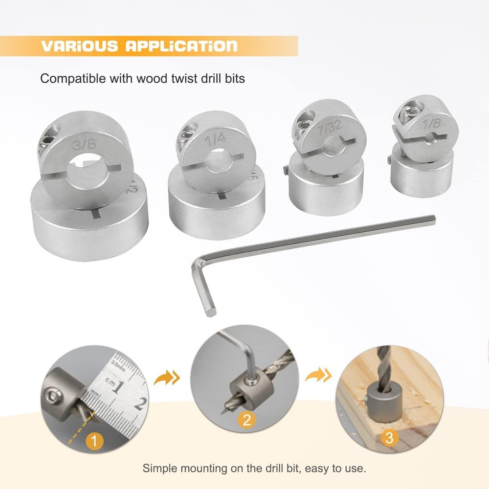 Aluminum Stop Collar Set - Drill Bit Depth Stop - Superior Split Ring Design