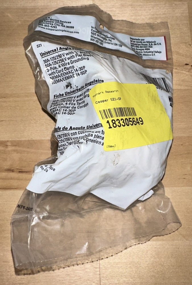 Cooper Wiring S21-SP Plastic Angle 4 Wire Plug !READ DESCRIPTION!