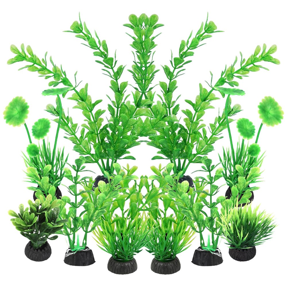 Plastic Fish Tank Plants, Artificial Aquarium Decorations, Green, 10