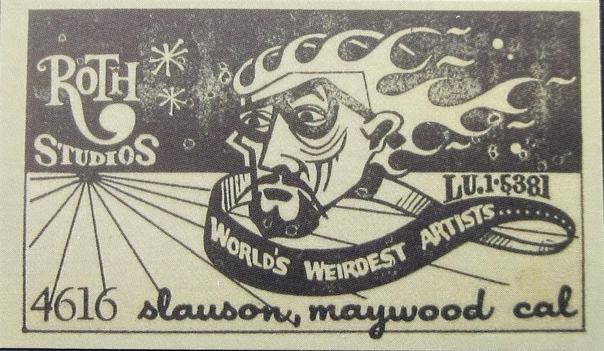 VRHTF NHRA VINTAGE RARE "ED BIG DADDY ED ROTH STUDIOS" BUSINESS CARD 2" X 3.5"