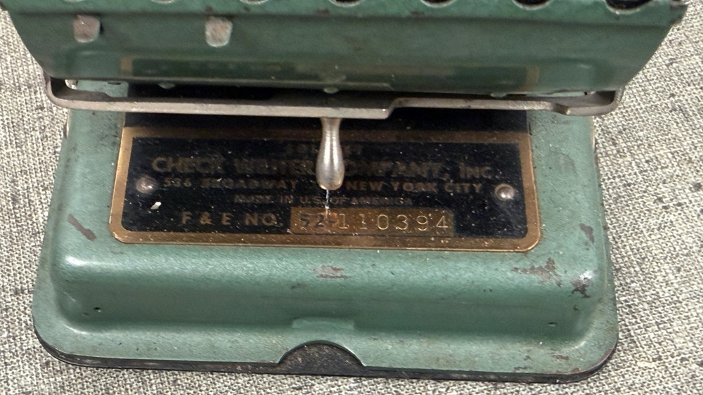 Check Writer Co. Antique Protective Lightning Check Writer Machine Adding