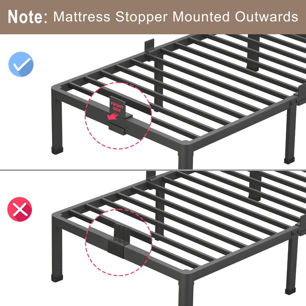18 Inch Full Size Bed Frame with Mattress Slide Stopper - Double Black Basic ...
