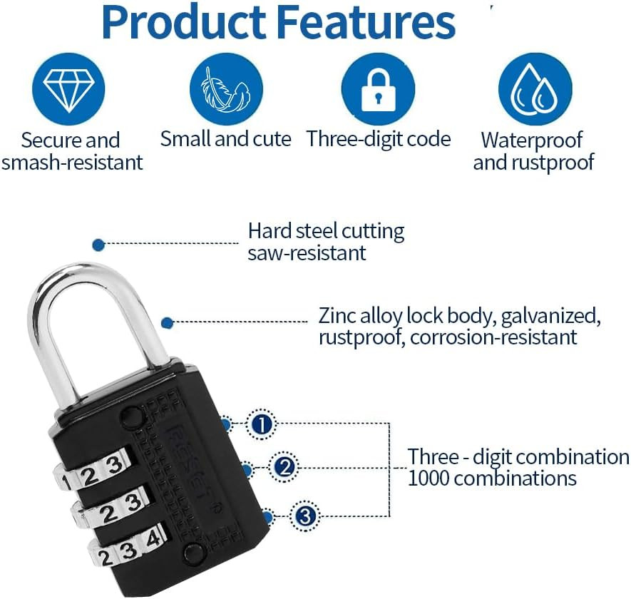 -071 3 Digit Small Combination Lock Tiny Padlock for Mini Locker, Travel Padock,