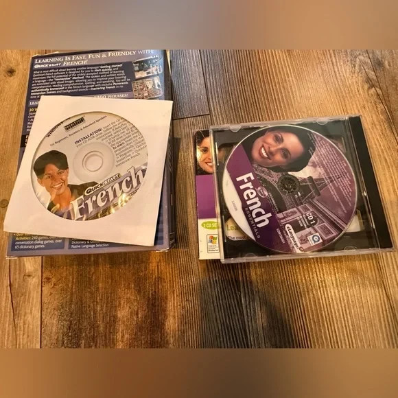 French Language Learning Software Set Quickstart ELanguage CD-Rom Lot Set of Two