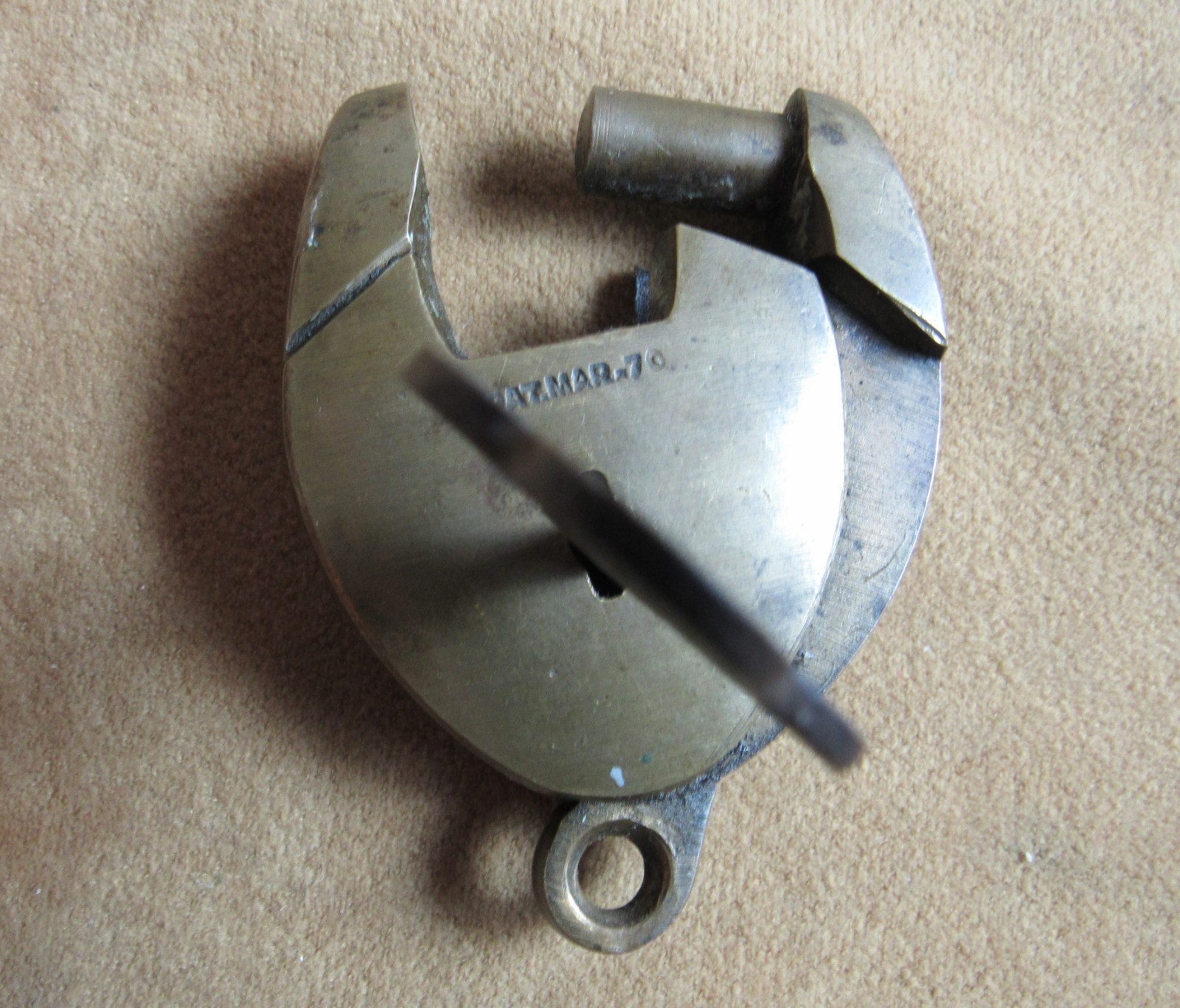 Rare Antique Brass Crab padlock Star Works 1870 with Key Custer Period 1870s