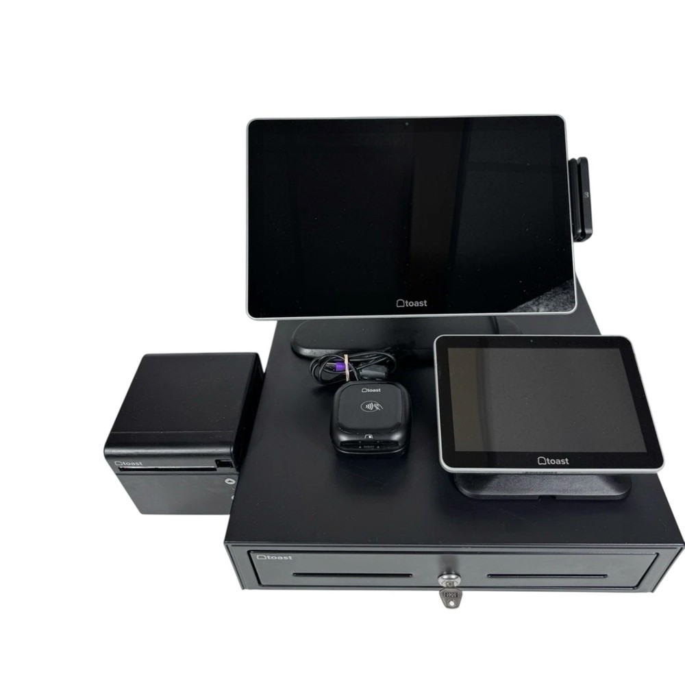 2 sets) Toast POS System Touchscreen Terminal, Card Reader, Printer, Cash Drawer