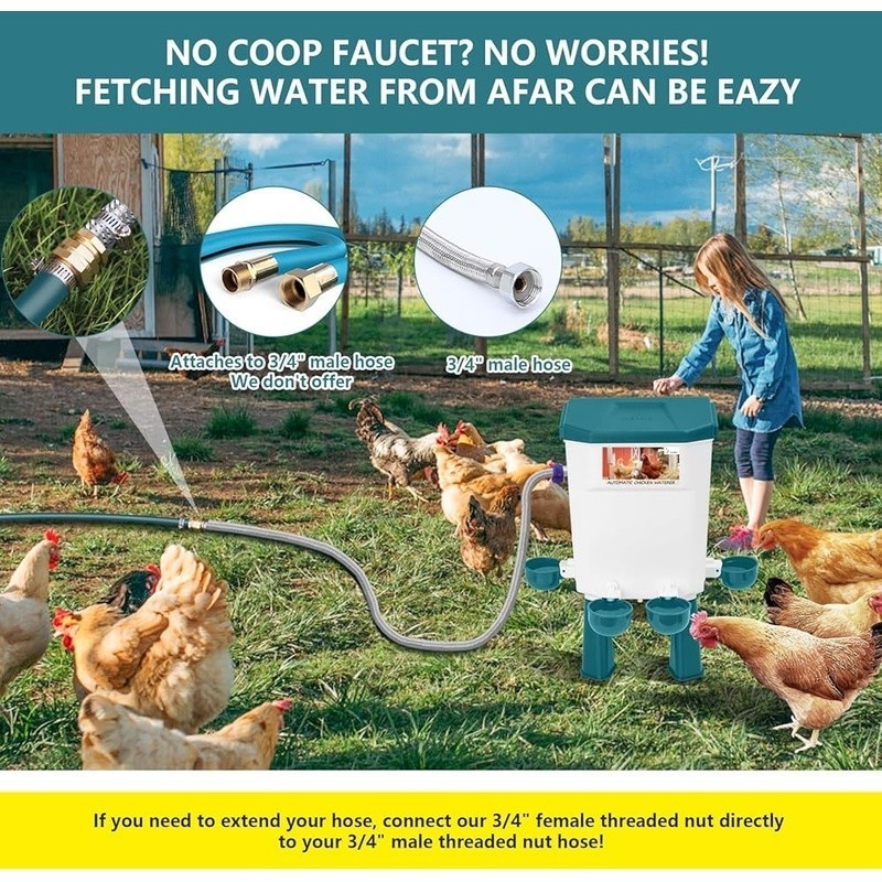 Float-Controlled Automatic Chicken Waterer for Continuous Fresh Water 2 Gallon