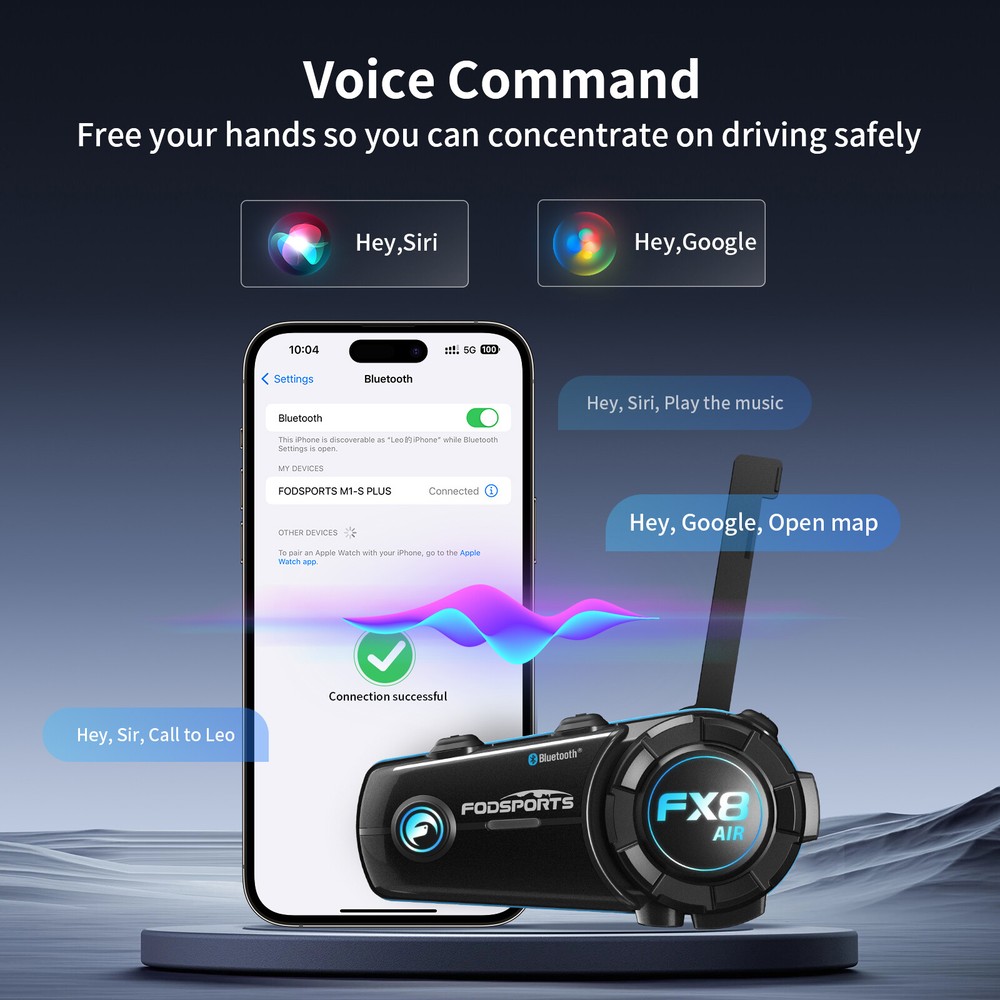 FX8 AIR Motorcycle Bluetooth Headset Helmet Intercom 1000m 2-Way Communication