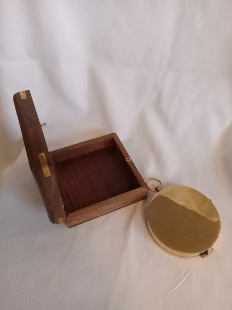 Brass Compass With Wooden Case